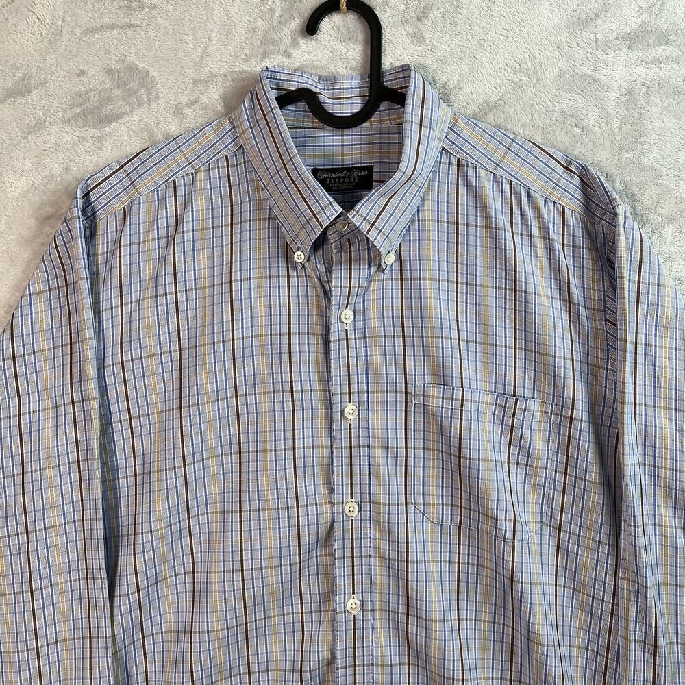 Turnbull & Asser‎ Bespoke Mens Dress Shirt XL?*READ Blue Plaid Button Down - Picture 2 of 16